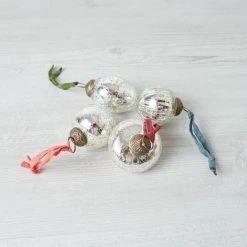 Nkuku Single Snow Drop Bauble In Silver Crackle Round