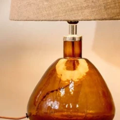 Nkuku Baba Glass Lamp Base In Burnt Amber Small Wide