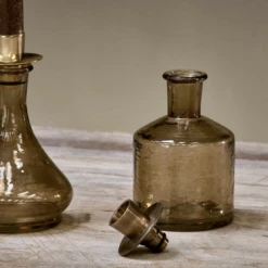 Nkuku Sirsa Glass Tapered Candlestick Sepia