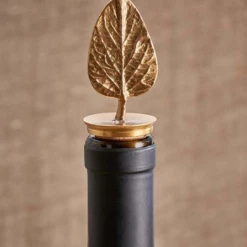 Nkuku Poplar Leaf Bottle Stopper Antique Brass