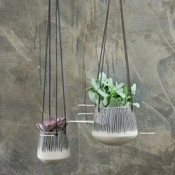 Nkuku Matamba Ceramic Hanging Planter - Lines