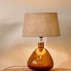 Nkuku Baba Glass Lamp Base In Burnt Amber Small Wide