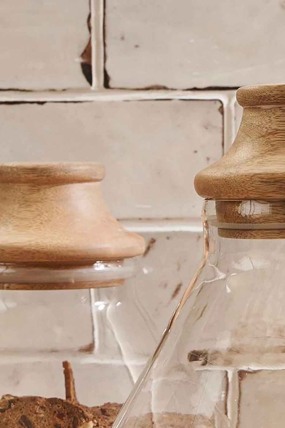 Nkuku Glass Mango Wood Deeka Storage Jar Small 2 Nkuku Glass Mango Wood Deeka Storage Jar Small