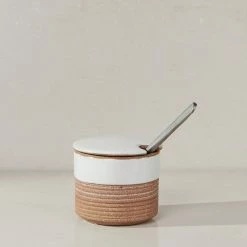 Nkuku White And Terracotta Mali Ribbed Sugar Pot 6.5 X 8cm