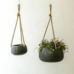 Nkuku Wampu Hanging Planter Distressed Brown Black Small