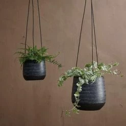 Nkuku Black Metal And Leather Hanging Planter