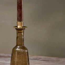 Nkuku Sirsa Glass Tall Candlestick Sepia