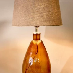 Nkuku Baba Glass Lamp Base In Burnt Amber - Large Tall