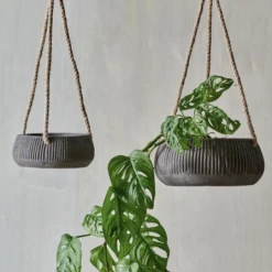 Nkuku Wampu Hanging Planter Distressed Brown Black Small