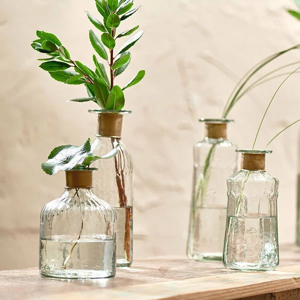 Nkuku Clear & Antique Brass Small Hammered Bottle Vase 3 Nkuku Clear & Antique Brass Small Hammered Bottle Vase