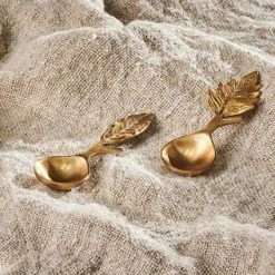 Nkuku Antique Brass Woodland Leave Mini Spoons