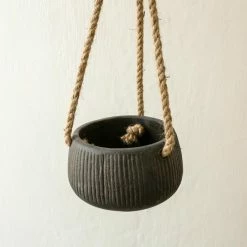 Nkuku Wampu Hanging Planter Distressed Brown Black Small