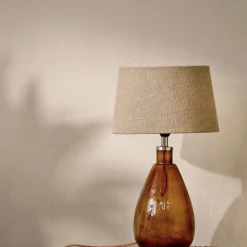 Nkuku Baba Glass Lamp Base In Burnt Amber - Large Tall