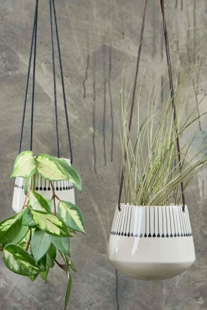 Nkuku Matamba Black Matchsticks Ceramic Hanging Planter 1 Nkuku Matamba Black Matchsticks Ceramic Hanging Planter