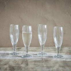 Nkuku Yala Hammered Champagne Glasses Clear Glass