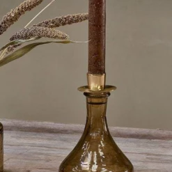 Nkuku Sirsa Glass Tapered Candlestick Sepia