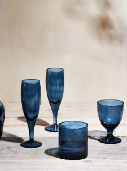 Nkuku Yala Hammered Indigo Tumbler Glass 2 Nkuku Yala Hammered Indigo Tumbler Glass