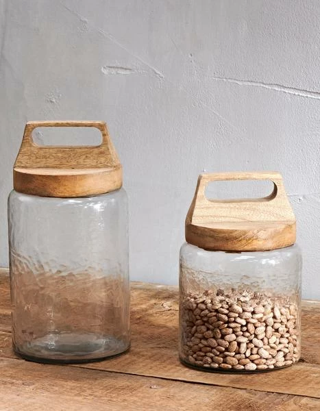 Nkuku Recycled Glass And Wood Storage Jar 1 Nkuku Recycled Glass And Wood Storage Jar