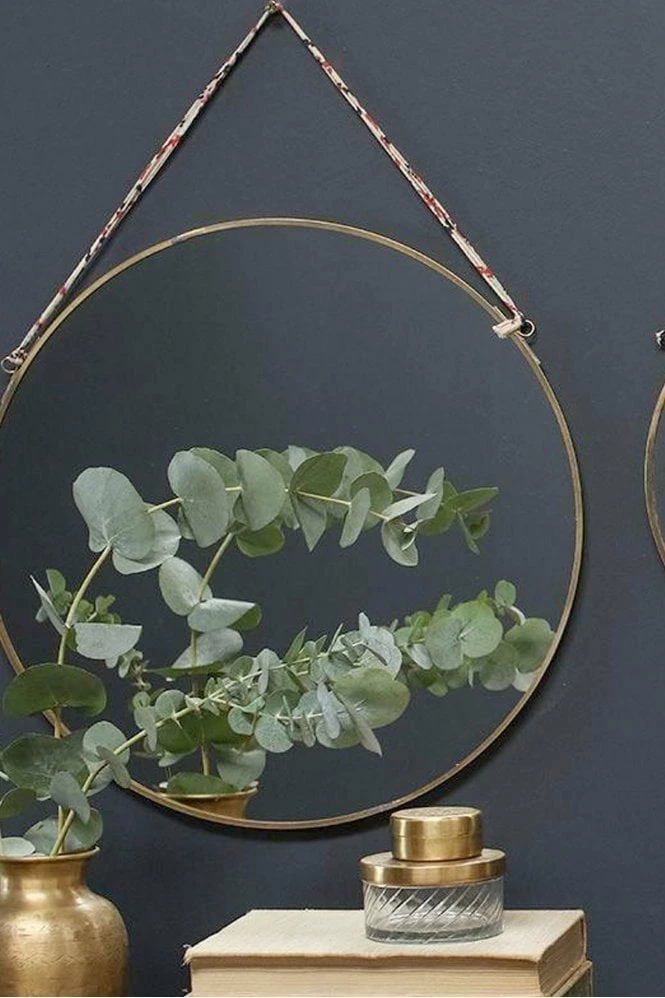 Nkuku Kiko Round Hanging Mirror In Antique Brass 2 Nkuku Kiko Round Hanging Mirror In Antique Brass