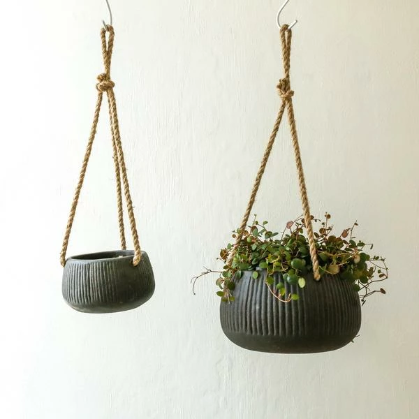 Nkuku Wampu Hanging Planter Distressed Brown Black Large 3 Nkuku Wampu Hanging Planter Distressed Brown Black Large