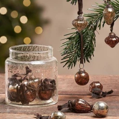 Nkuku Glass Baubles In A Sweets Jar - Gold & Rust