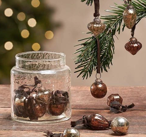 Nkuku Glass Baubles In A Sweets Jar - Gold & Rust 1 Nkuku Glass Baubles In A Sweets Jar - Gold & Rust