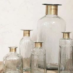 Nkuku Chara Large Lines Bottle In Antique Brass