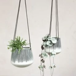 Nkuku Matamba Lines Ceramic Hanging Planter Small