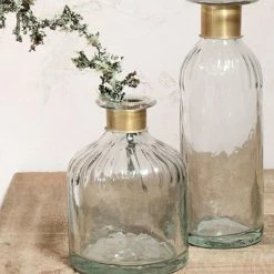 Nkuku Chara Small Lines Bottle In Antique Brass
