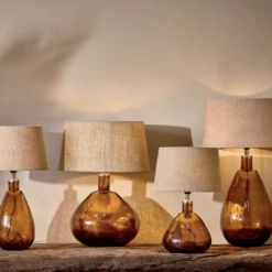 Nkuku Baba Glass Lamp Base In Burnt Amber Small Wide