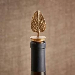 Nkuku Poplar Leaf Brass Bottle Stopper