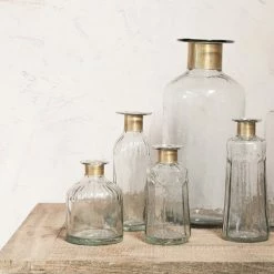 Nkuku Clear & Antique Brass Small Hammered Bottle Vase 4 Nkuku Clear & Antique Brass Small Hammered Bottle Vase