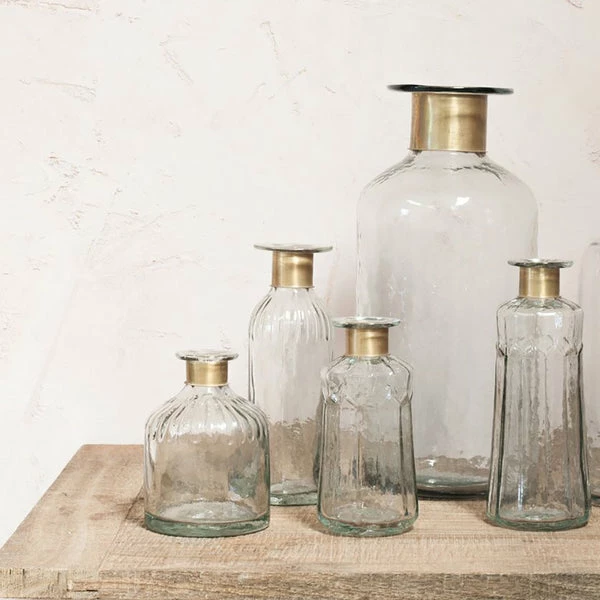 Nkuku Clear & Antique Brass Small Hammered Bottle Vase 2 Nkuku Clear & Antique Brass Small Hammered Bottle Vase