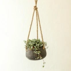Nkuku Wampu Hanging Planter Distressed Brown Black Small