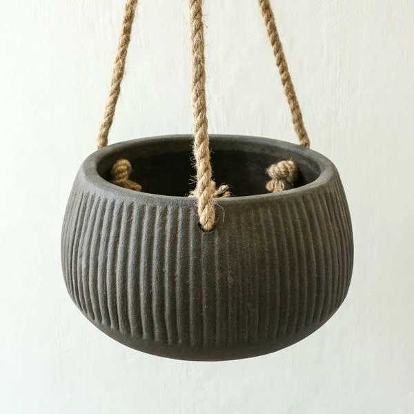 Nkuku Wampu Hanging Planter Distressed Brown Black Large 4 Nkuku Wampu Hanging Planter Distressed Brown Black Large