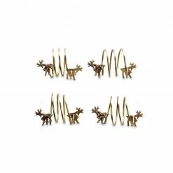 Nkuku Set of 4 Antique Brass Stag Napkin Rings