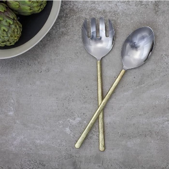 Nkuku Sirkali Brushed Gold Salad Servers 2 Nkuku Sirkali Brushed Gold Salad Servers