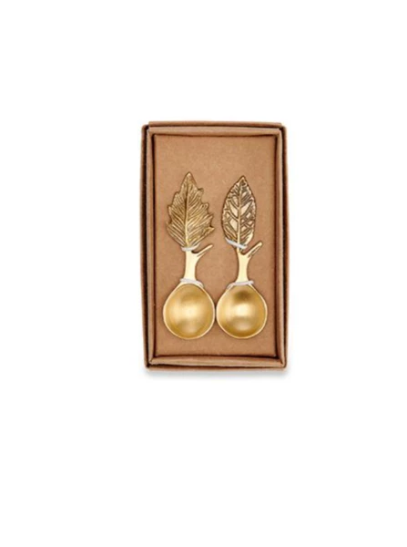 Nkuku Short Brass Leaf Spoons Set Of 2 1 Nkuku Short Brass Leaf Spoons Set Of 2