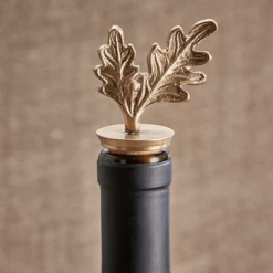 Nkuku Oak Leaf Bottle Stopper Antique Brass