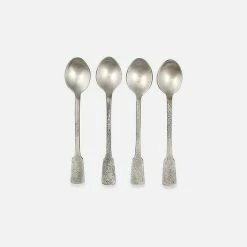 Nkuku Set Of 4 Veeta Brushed Silver Tea Spoons