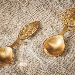 Nkuku Short Leaf Brass Spoons - Set 2
