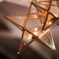 Nkuku Small Antique Brass Glass Star T-Light Holder