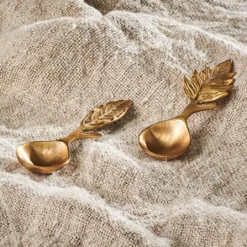 Nkuku Short Brass Leaf Spoons Set Of 2 5 Nkuku Short Brass Leaf Spoons Set Of 2