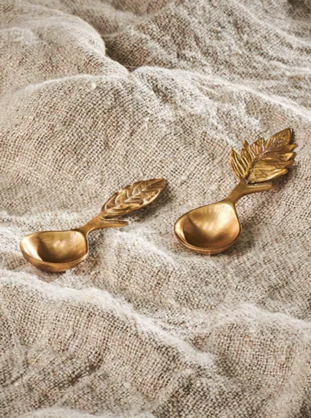 Nkuku Short Brass Leaf Spoons Set Of 2 3 Nkuku Short Brass Leaf Spoons Set Of 2
