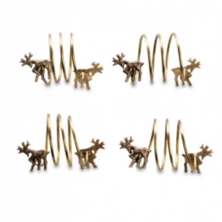 Nkuku Set Of 4 Antique Brass Stag Napkin Rings