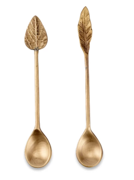 Nkuku Brass Leaf Spoons Set Of 2 3 Nkuku Brass Leaf Spoons Set Of 2