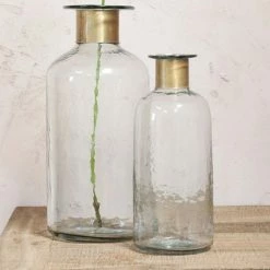 Nkuku Chara Large Hammered Bottle In Antique Brass