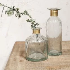 Nkuku Clear & Antique Brass Large Hammered Bottle Vase