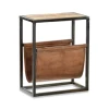 Nkuku Alera Side Table - Mango Wood and Brown Leather