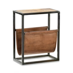 Nkuku Alera Side Table - Mango Wood and Brown Leather